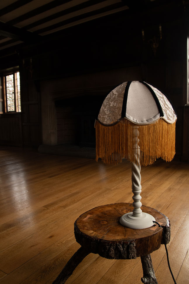 lampshade made from old wedding dress